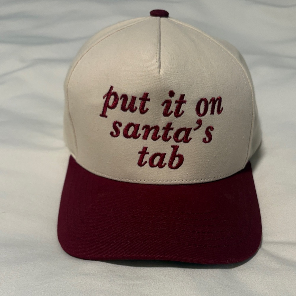 Cream and Burgundy Cap with Embroidered Text